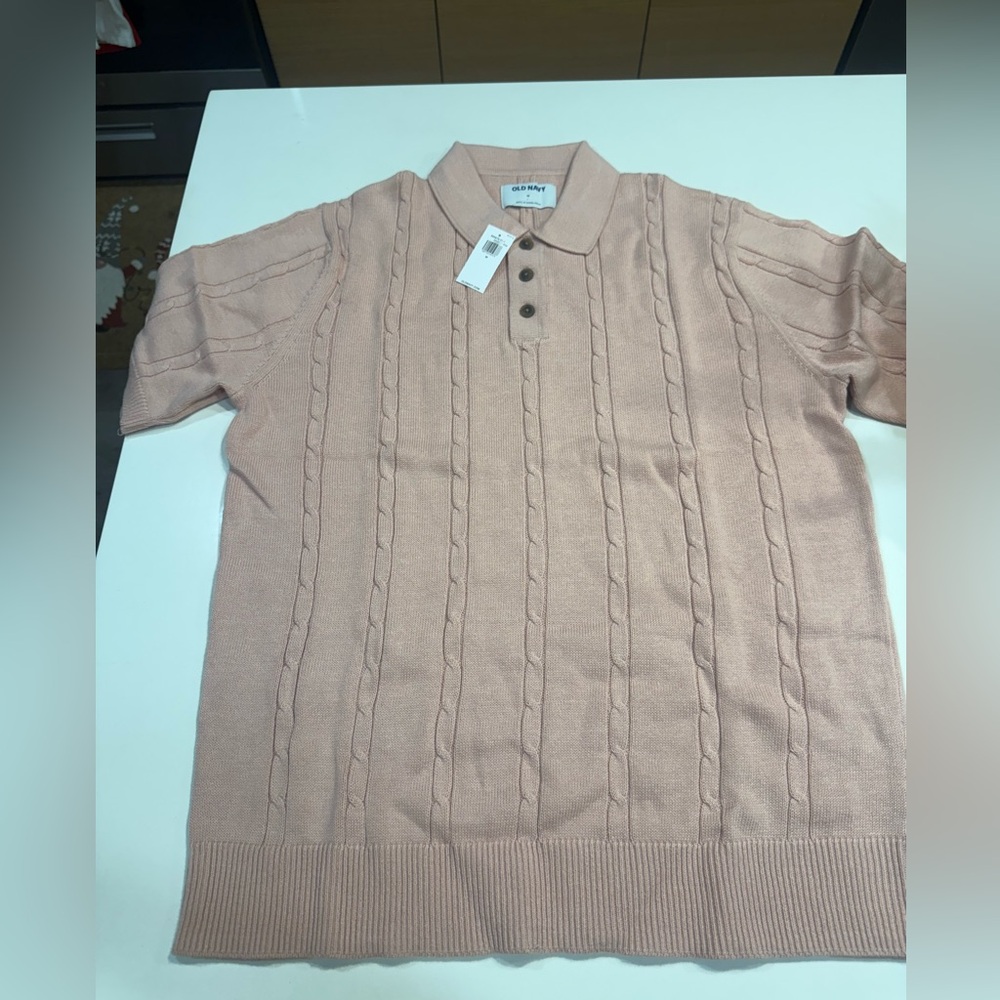 Old Navy Milano Light Pink Cable Knit Polo Shirt